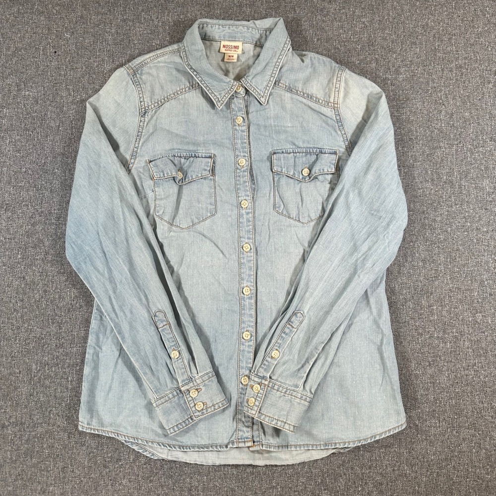 Mossimo Supply Co‎ Womens Denim Shirt Light Wash Blue Cotton Button Down Medium